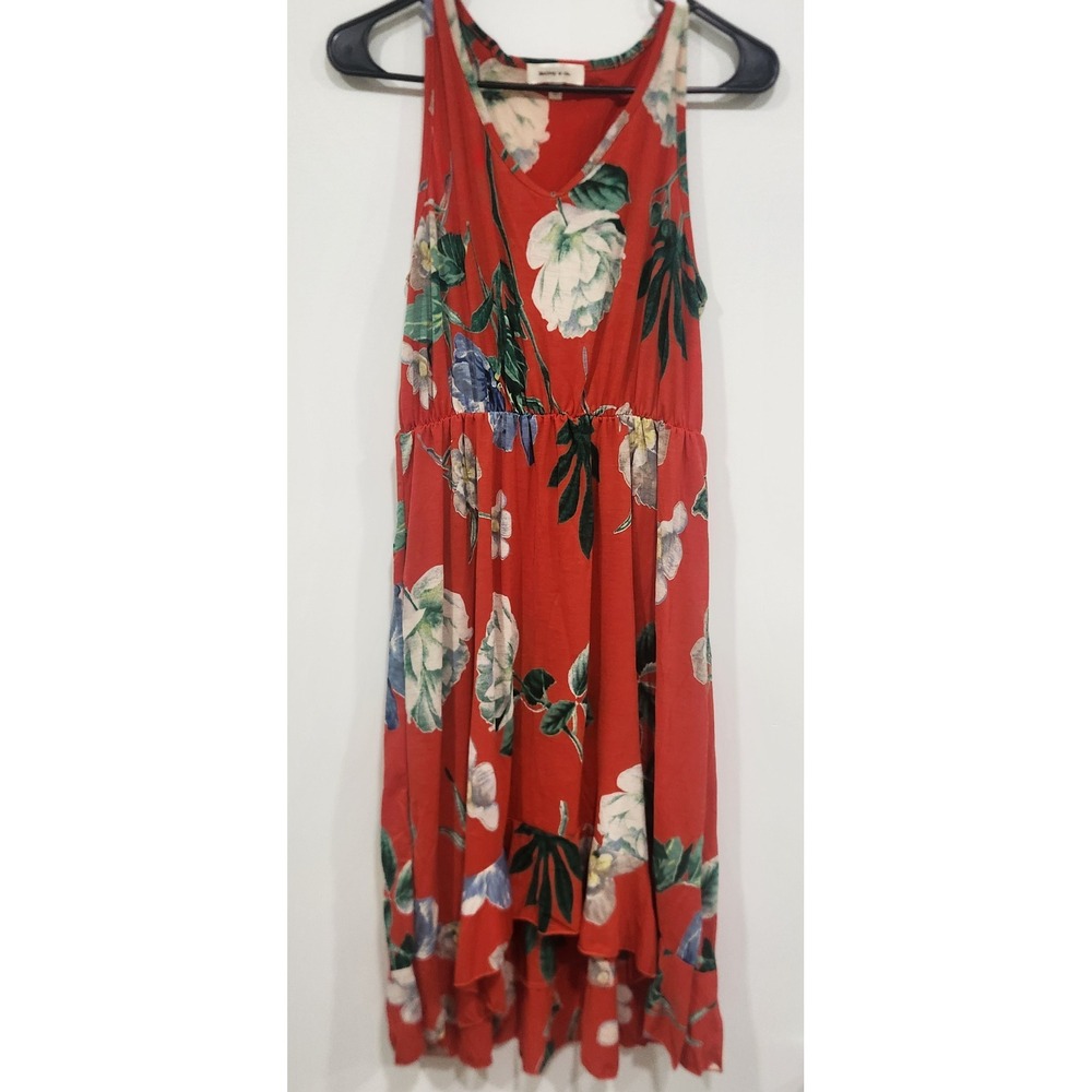 Women's Medium Hailey & Co Red Floral High Low Ruffle Dress Sleeveless V-Neck